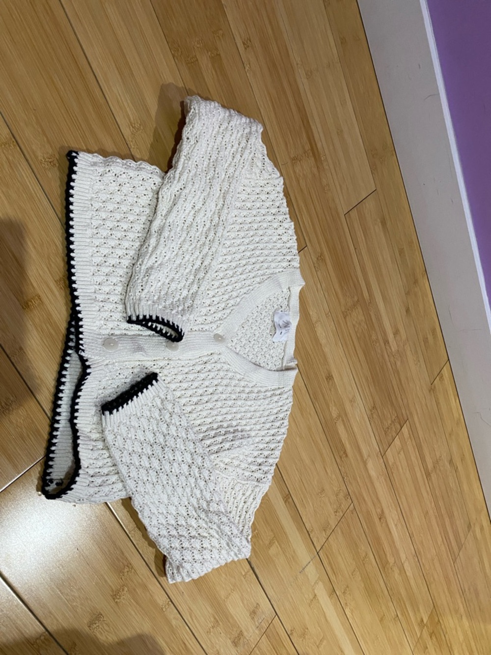 Zara Cream Knit Cardigan with Black Trim